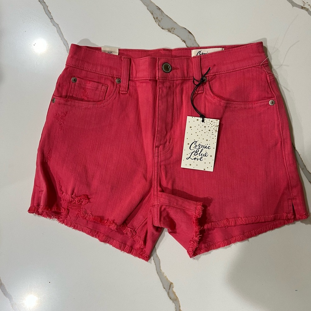 NWT Cosmic Blue Love Fray Hem Watermelon Color Shorts Size:26